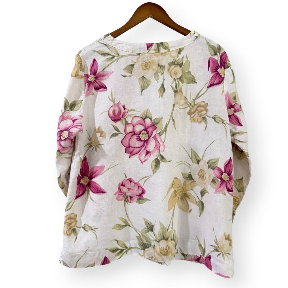 Hot Cotton Vtg Linen Floral Peasant Blouse XL Botanical Cottagecore Romantic - Picture 4 of 9